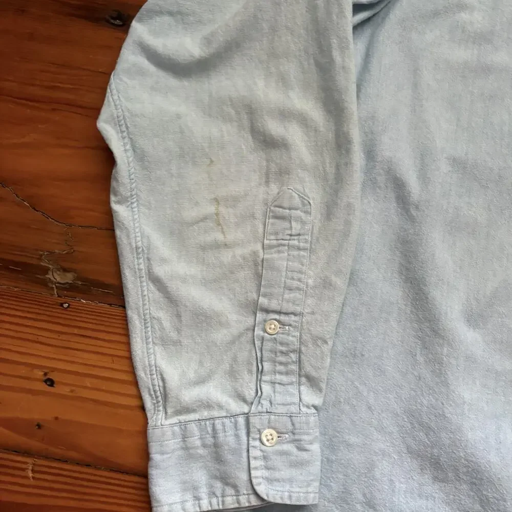 Vintage Polo Ralph Lauren Chambray Shirt Men's Size XL Blue Flesh Pony WORN 90s